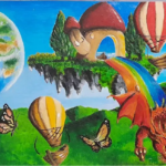 Rosangela Vig - Visao da Terra, serie Mundos Imaginários e Baloes - Acrílico sobre madeira 40x5 2025