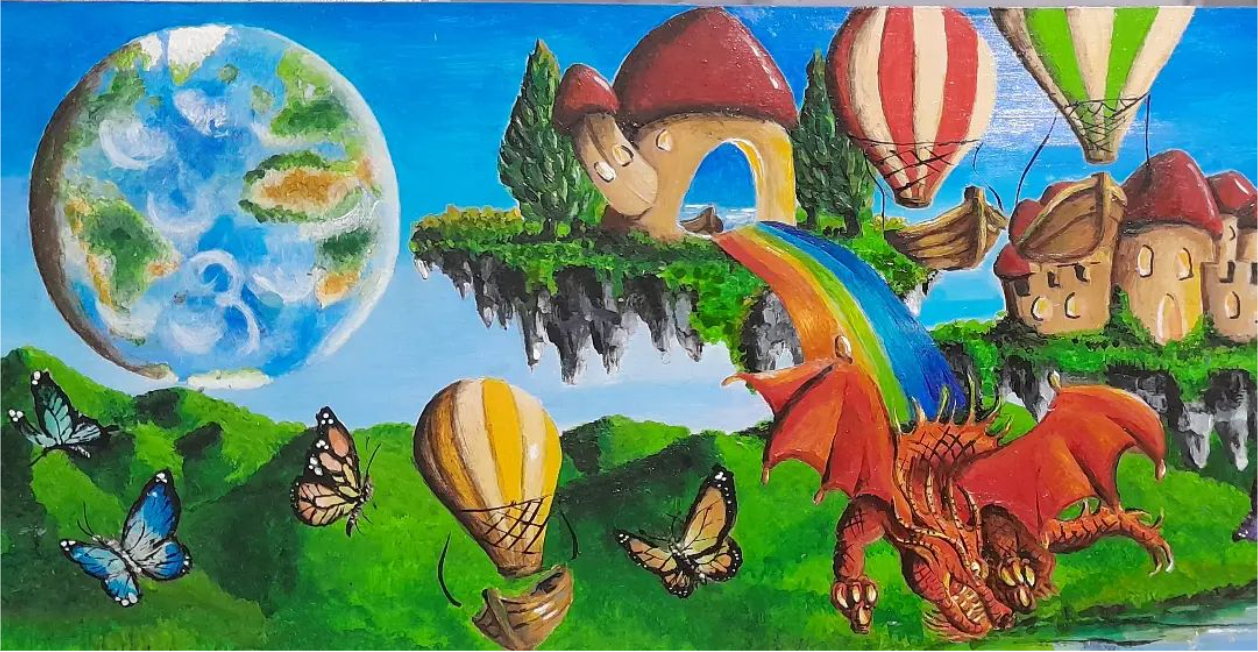 Rosangela Vig – Visao da Terra, serie Mundos Imaginários e Baloes – Acrílico sobre madeira 40×5 2025