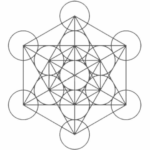 Geometria Sagrada: representa o Metatron, construção geométrica de grande relevância na Geometria Sagrada. Formado por linhas e círculos interligados, o desenho simboliza harmonia, equilíbrio e a organização estrutural presente em diferentes formas da natureza.