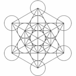 Geometria Sagrada: representa o Metatron, construção geométrica de grande relevância na Geometria Sagrada. Formado por linhas e círculos interligados, o desenho simboliza harmonia, equilíbrio e a organização estrutural presente em diferentes formas da natureza.