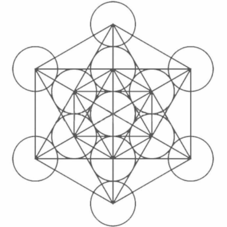 Geometria Sagrada: representa o Metatron, construção geométrica de grande relevância na Geometria Sagrada. Formado por linhas e círculos interligados, o desenho simboliza harmonia, equilíbrio e a organização estrutural presente em diferentes formas da natureza.