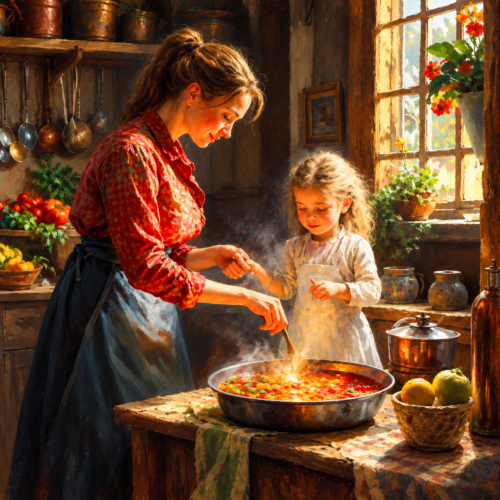 Uma nação começa antes das urnas Mãe e filha preparando uma refeição juntas em uma cozinha rústica e iluminada pelo sol